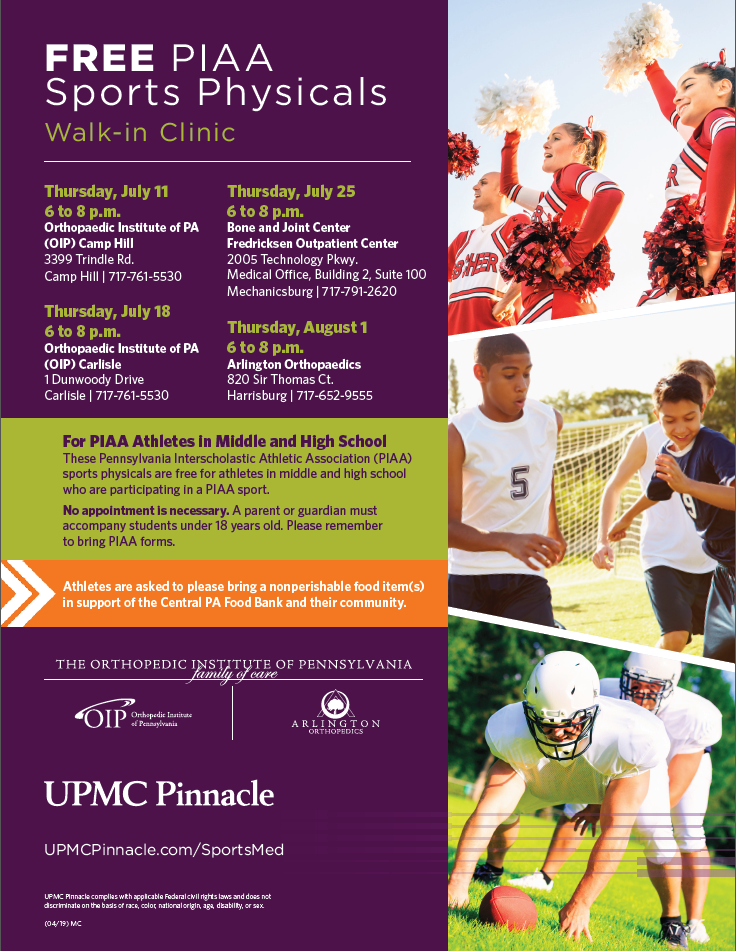 Free Piaa Sports Physicals Orthopedic Institute Of Pennsylvania